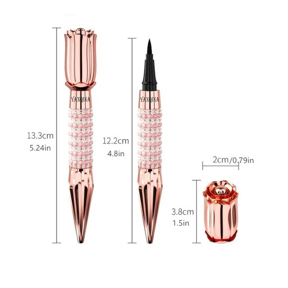 Queen Rose Crown Style Scepter Rose-Gold Rhinestone Liquid Eyeliner Pen Black - Picture 7 of 7